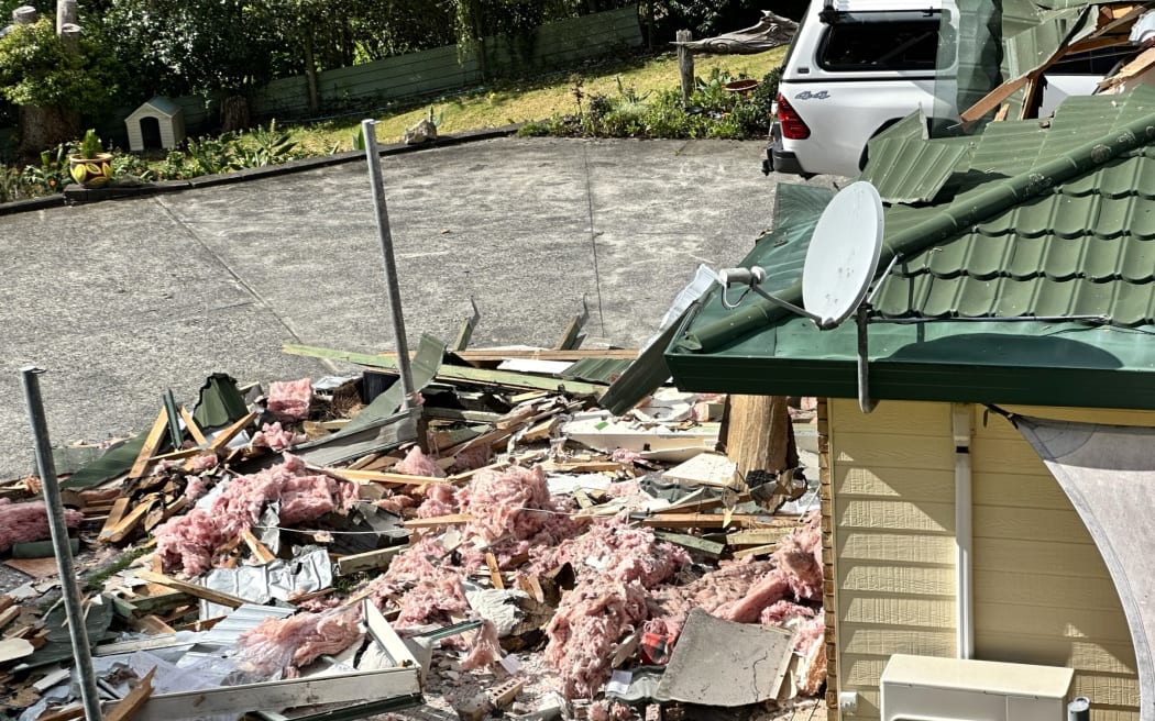 The home of a Whangārei man in his 80s was destroyed when an allegedly stolen car landed on its roof.