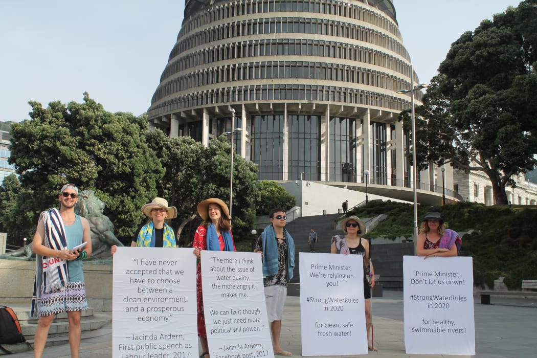 The protesters outside Parliament.