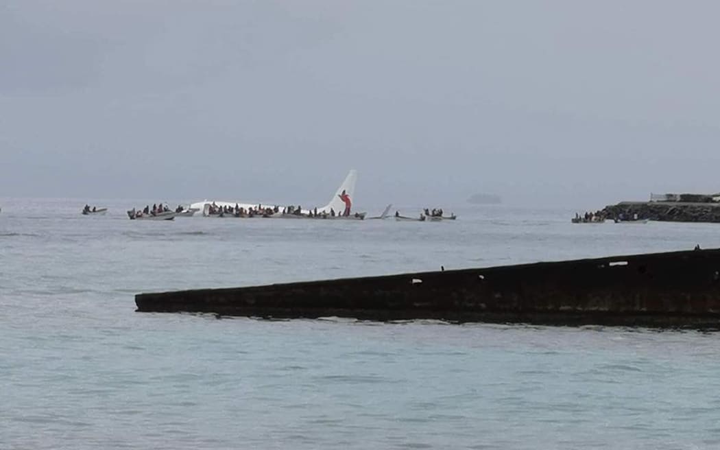 The Air Niugini plane in the lagoon off Weno airport in Chuuk.