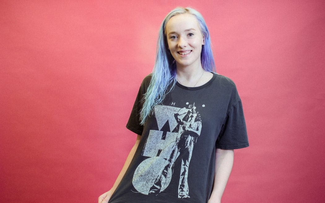 RNZ audio engineer Alex Aylett-McMillan in her favourite band t-shirt - The Who