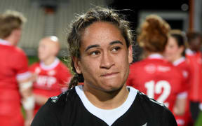 Kennedy Tukuafu of the Black Ferns after the 27-27 draw with Canada in Christchurch. 2025.