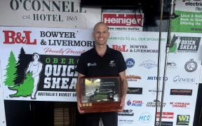 Jack Fagan after his win in the Oberon Quickshear competition in New South Wales.