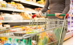 Close-up detail of a woman shopping in a supermarket