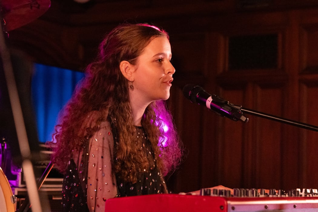 Wellington Girls College student and 2025 Rockquest contender Greer Castle performs at the Rockquest/Showquest launch at Parliament.