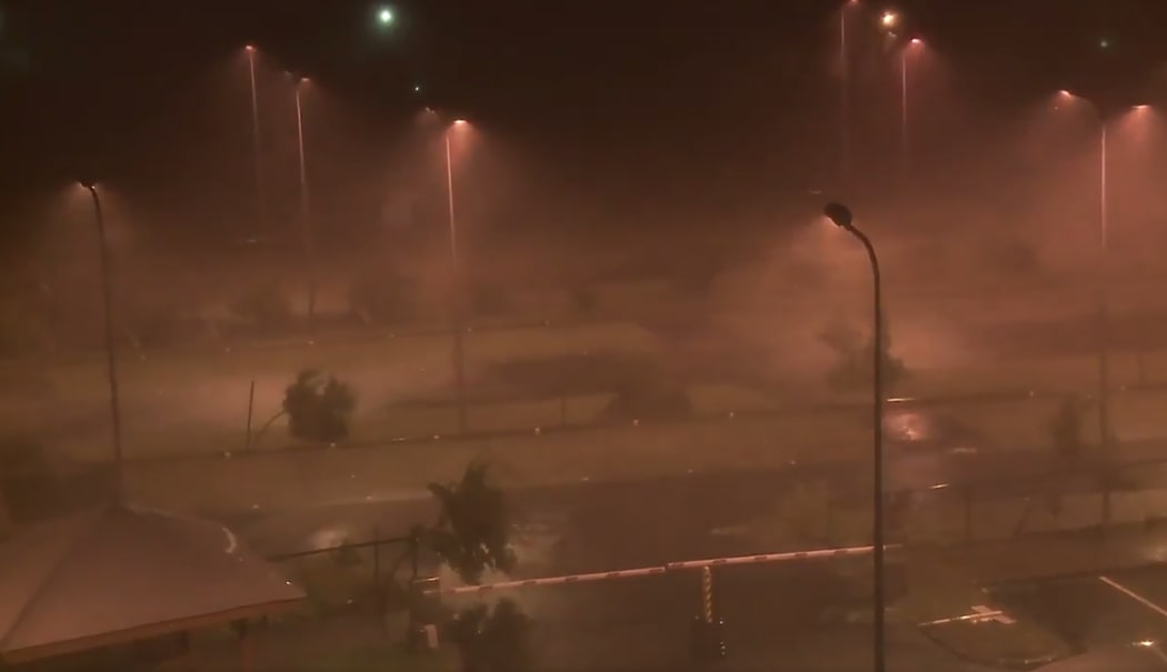 The powerful winds and rain of hurricane Maria battering the south of Basse Terre on the French overseas Caribbean island of Guadeloupe.