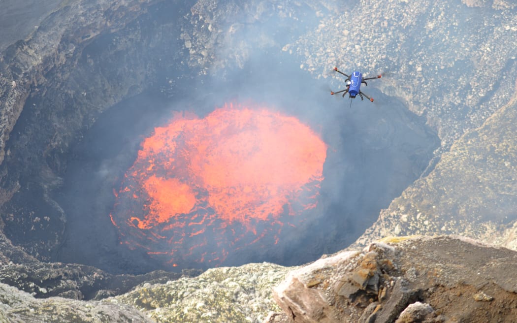 Drone over Ambrym volcano, Vanuatu.