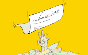 Cartoon. Under a submission tsunami