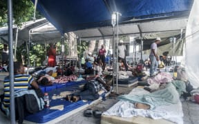 The courtyard of the hospital Communautaire de Référence of Port-Salut,  hosts victims of the earthquake.