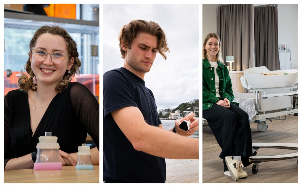 James Dyson design winners from left: Jillian Miller, Thomas Mackisack & Sarah Lakomy