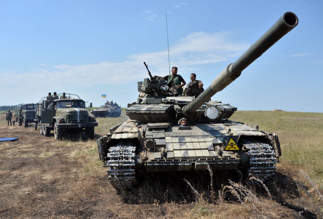 A Ukrainian convoy heads to Lysychansk in the rebel-held east.