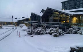 Snow at The Hermitage hotel, Aoraki / Mt Cook.