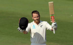Kane Williamson celebrates his century, New Zealand Black Caps v Pakistan, Third Test, Day 4,Abu Dhabi,  6 December 2018.