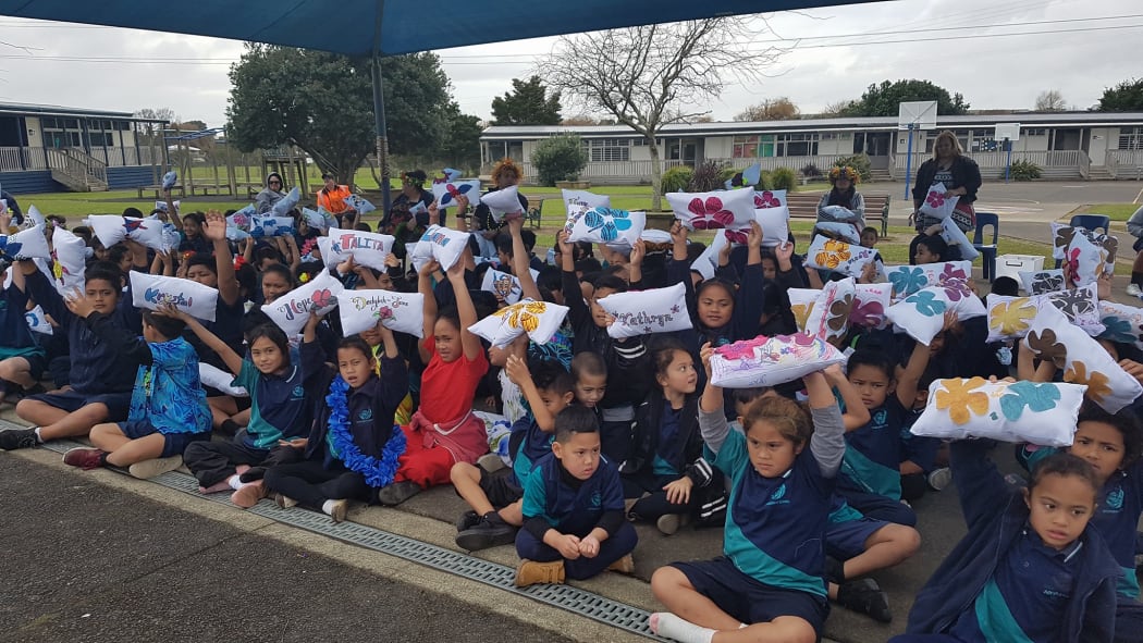 Students of Rongomai Primary School in Ōtara, South Auckland