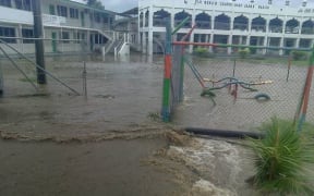 Floodwaters engulf the Fiji Muslim League Nadi branch after Cyclone Josie, April 2018