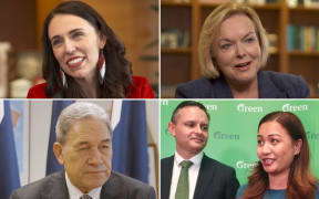 Labour leader Jacinda Ardern, National leader Judith Collins, New Zealand First leader Winston Peters, and Green co-leaders James Shaw and Marama Davidson.