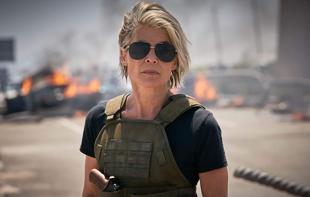 Linda Hamilton as Sarah Connor hunts Terminators.