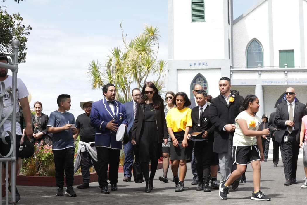 Prime Minister Jacinda Ardern with rangatahi at Rātana pā.