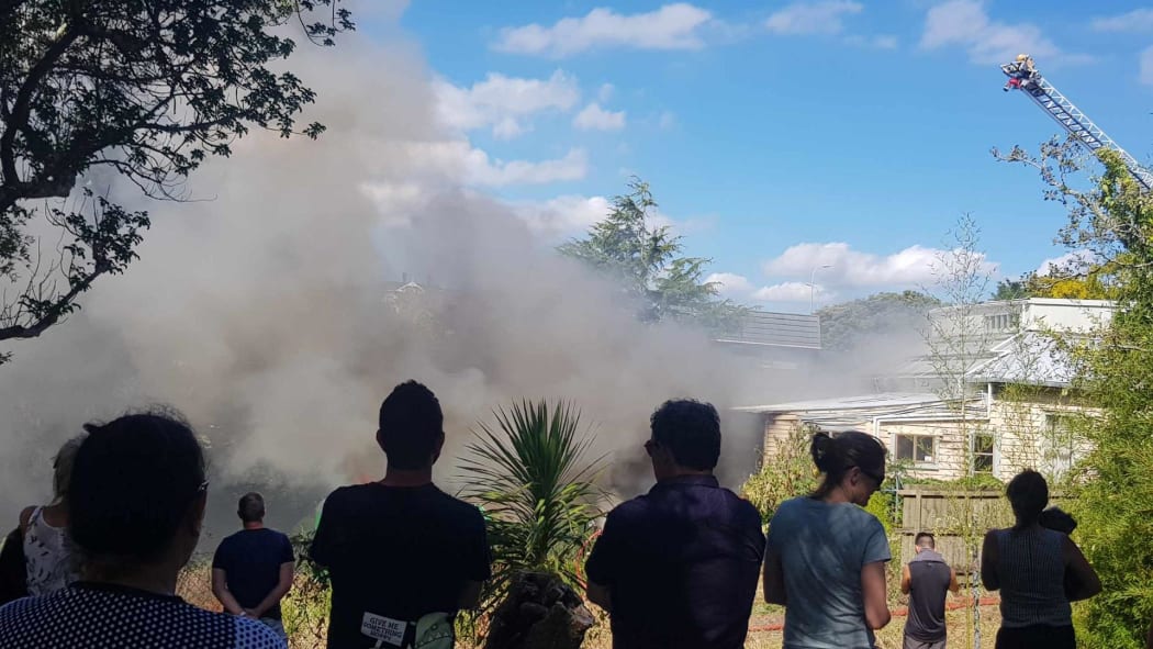 Firefighters are battling a blaze at a house in Auckland's Kingsland.