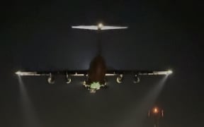 The C-5M Super Galaxy landed in Auckland on Wednesday night.