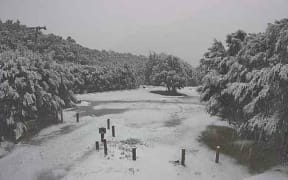 Snow at the SH7 Lewis Pass Rest Area.