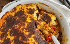 Lentil Pie with Puffy Cheese Sauce