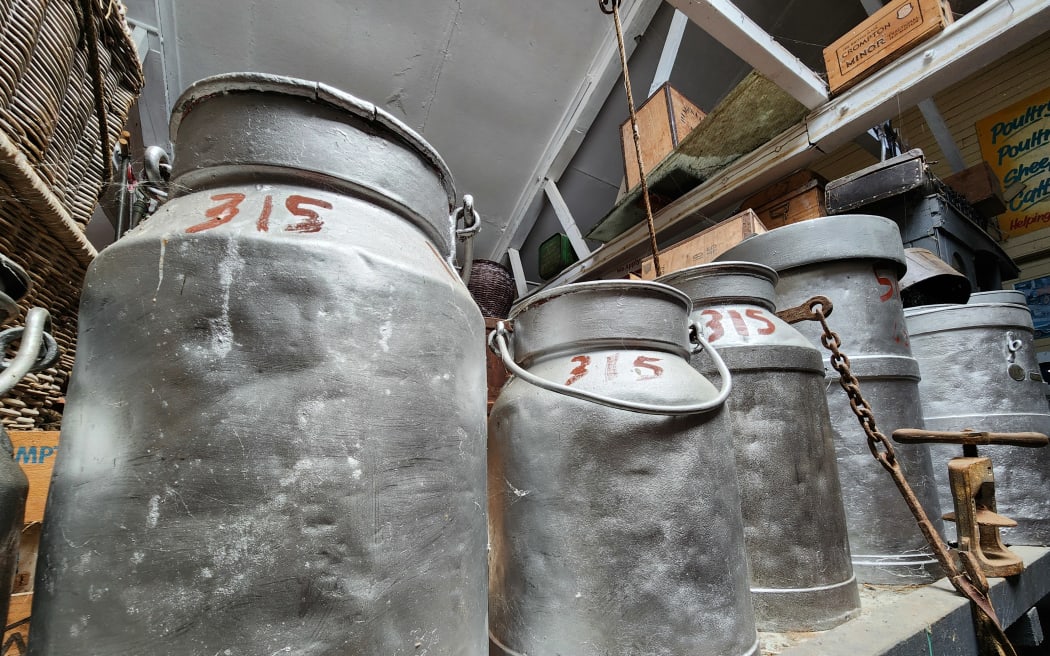 Milk cans collected as part of the Mount Bruce Pioneer Museum.