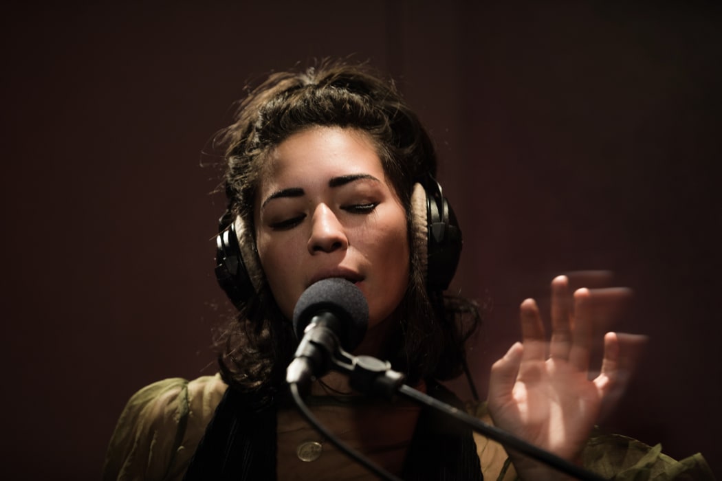 Musician Lou'ana (full name Lou'ana Whitney) in RNZ Auckland's Studio B.