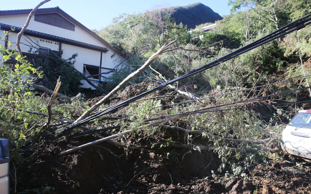 Mud flows into a hotel's ground floor as landfall triggered by Typhoon Hagibisoccured in Hakone, Kanagawa prefecture on Oct. 13, 2019, one day after Typhoon No. 19,