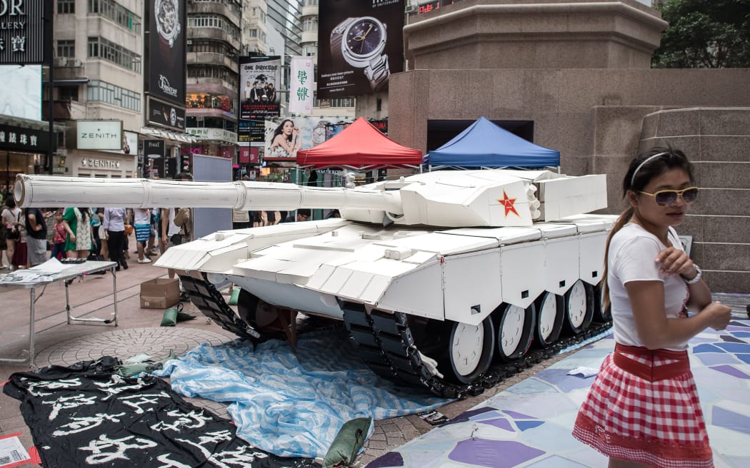 Replica tanks are being displayed in Hong Kong to mark the anniversary.