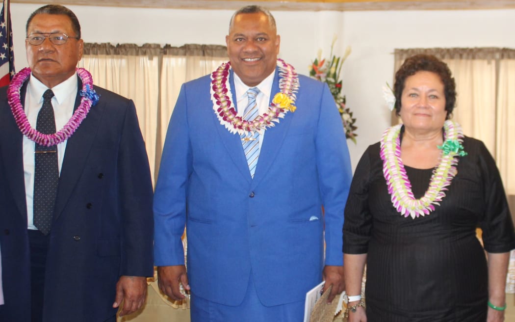 Senate President Gaoteote Palaie, Lt. Gov Lemanu Peleti Mauga and Congresswoman Aumua Amata Radewagen attend the State of the Territory address. Jan 2017