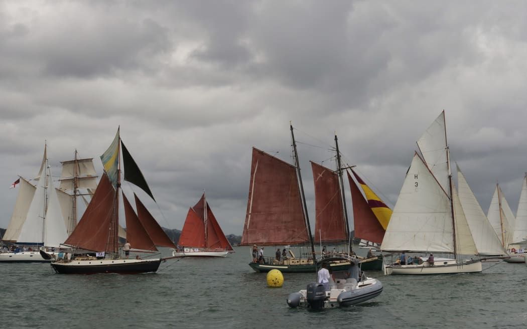 The waters off Russell are flooded with sails moments after the noon start in last year’s race.