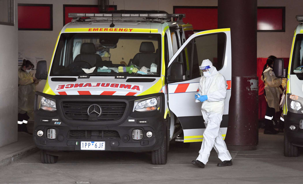 An ambulance is cleaned at the Royal Melbourne Hospital in Melbourne on 9 October 2021.