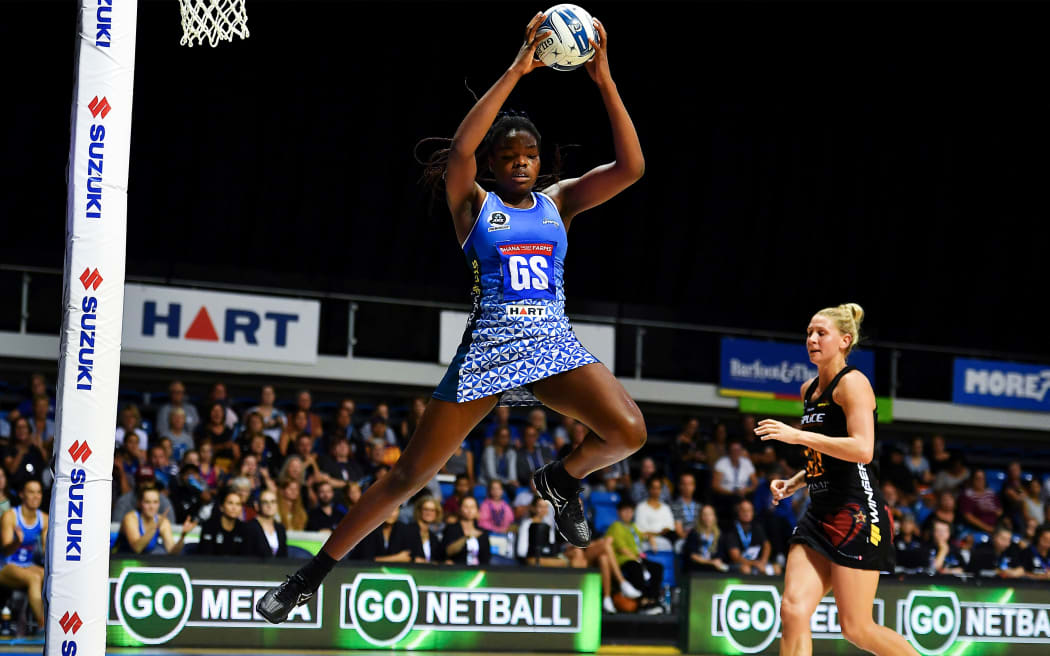 Grace Nweke.
Mystics v Magic, ANZ Premiership Super Sunday, The Trusts Arena, Auckland, New Zealand. Monday 1 April 2019. © Copyright Image: Marc Shannon / www.photosport.nz.