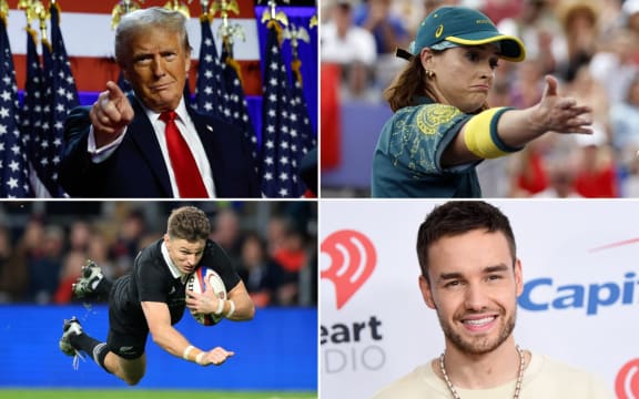 From top left, clockwise, US President Donald Trump, Raygun (Rachael Gunn), British singer Liam Payne, and All Blacks' Beauden Barrett.