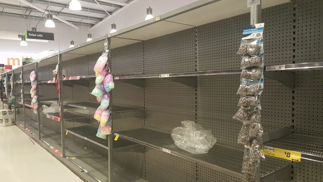Empty supermarket shelves after news of the first New Zealand case of the Covid-19 coronavirus.