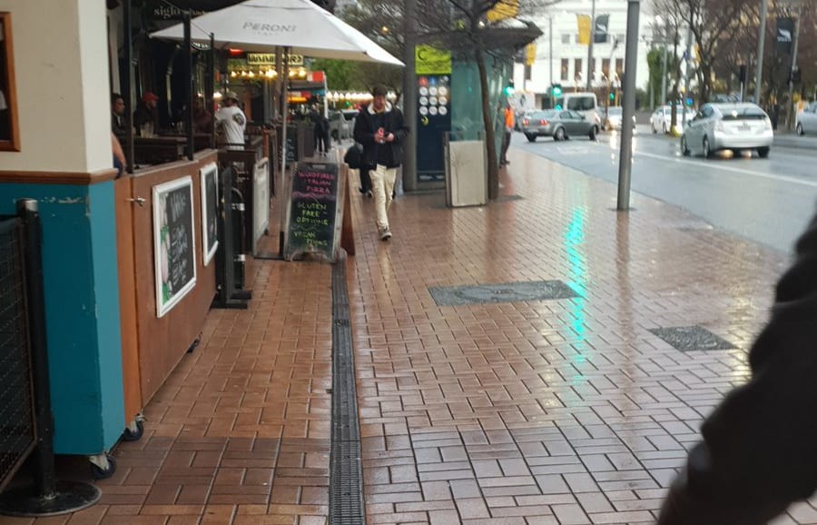 The terracotta-coloured tiles line Wellington's Golden Mile, which runs from Courtenay Place to Manners Street, Willis Street and Lambton Quay.