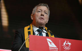 Australian Olympic Committee CEO Matt Carroll speaks at an event following the return of Australian athletes from the Paris 2024 Olympic Games at the Sydney International Airport on 14 August 2024. (Photo by Saeed KHAN / AFP)