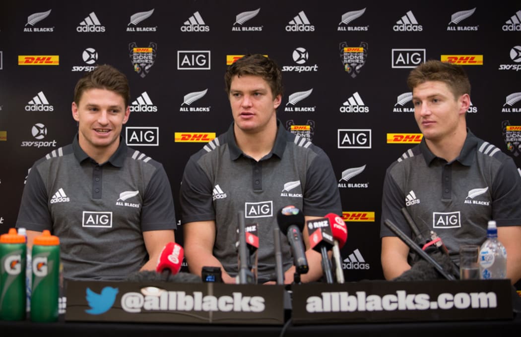 Beauden Barrett (left) and his brothers Scott (centre) and Jordie (right) who are all part of the All Blacks team to face off against the British and Irish Lions.