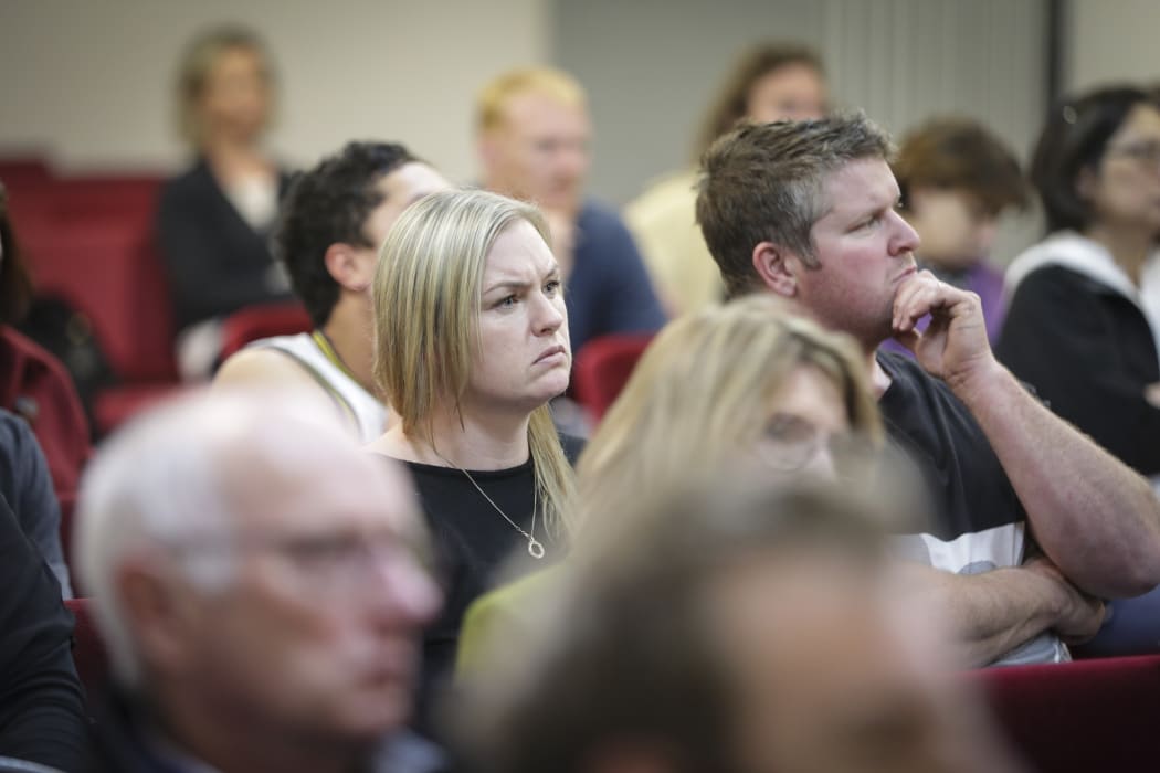 Havelock North residents listen on as the panel makes their presentations.