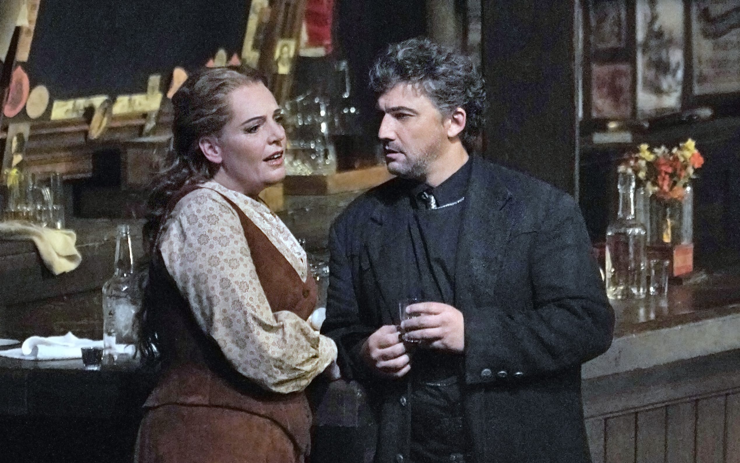 Eva-Maria Westbroek as Minnie and Jonas Kaufmann as Dick Johnson in Puccini's "La Fanciulla del West."