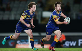 Scott Eade of Otago makes a run with team-mate Mitchell Scott in support. Auckland v Otago, Mitre 10 Cup, rugby union national provincial championship, Eden Park, Auckland. 1 October 2016.