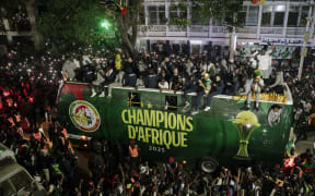 Senegal's Football Team players celebrate winning the Africa Cup of Nations, 2026.
