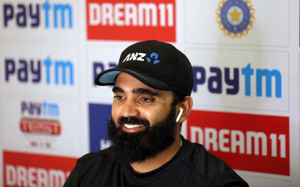 Ajaz Patel of New Zealand at the press conference during day two of the 2nd test match between India and New Zealand held at the Wankhede Stadium in Mumbai on the 4th December 2021