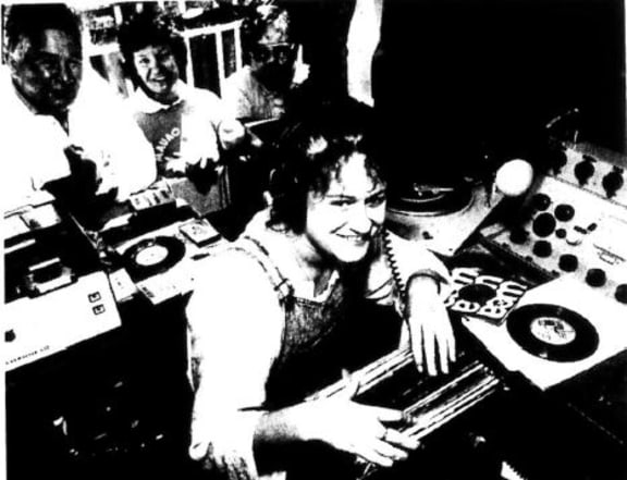Moana AM announcer Jen Curnow-Trotter on the launch day of the radio station on the 3rd February 1991.