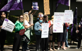 Plunket nurses on strike in Auckland Victoria Park October 2022.