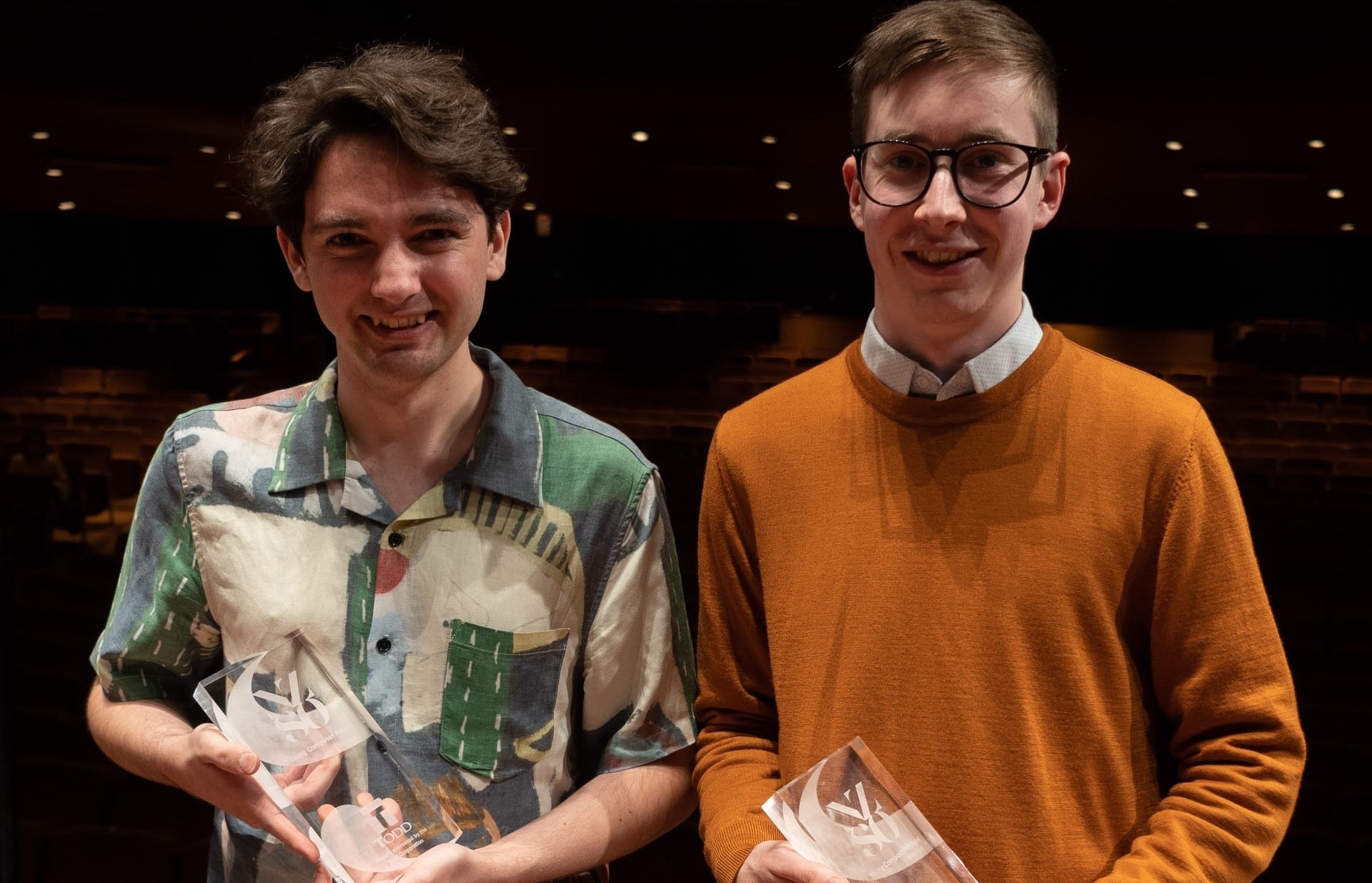 NZSO Todd Young Composers Awards 2021. Left to right: Overall winner Micah Thompson, Orchestra's Choice winner Jack Bewley