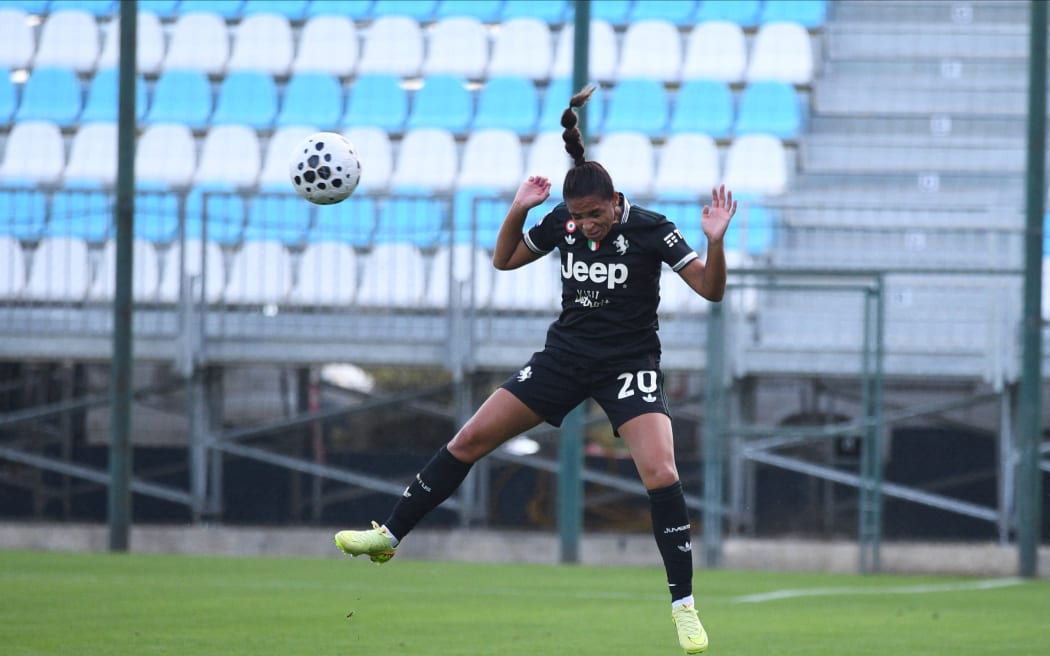 Estelle Cascarino of Juventus F.C. plays during the Serie A Women's match between S.S. Lazio and Juventus F.C. at the Mirko Fersini Stadium in Formello, Italy, on October 19, 2025. (Photo by Mario Quartapelle/NurPhoto) (Photo by Mario Quartapelle / NurPhoto via AFP)