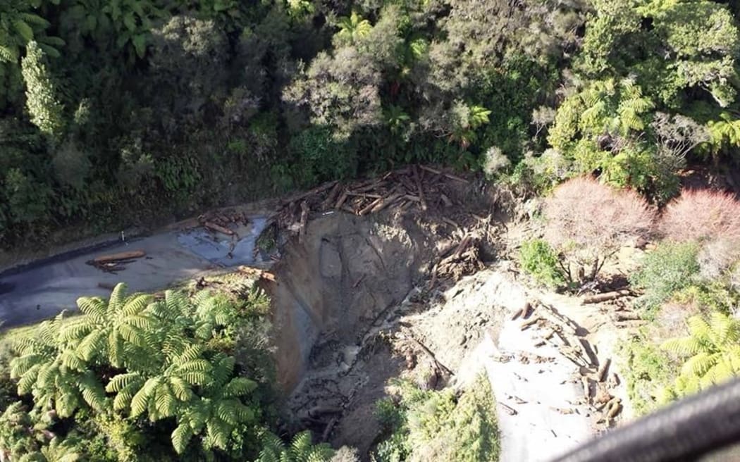 The small Māori settlement of Pipiriki was stranded after massive slips washed out the road to Raetihi (pictured) and the road that connects it to the city of Whanganui.