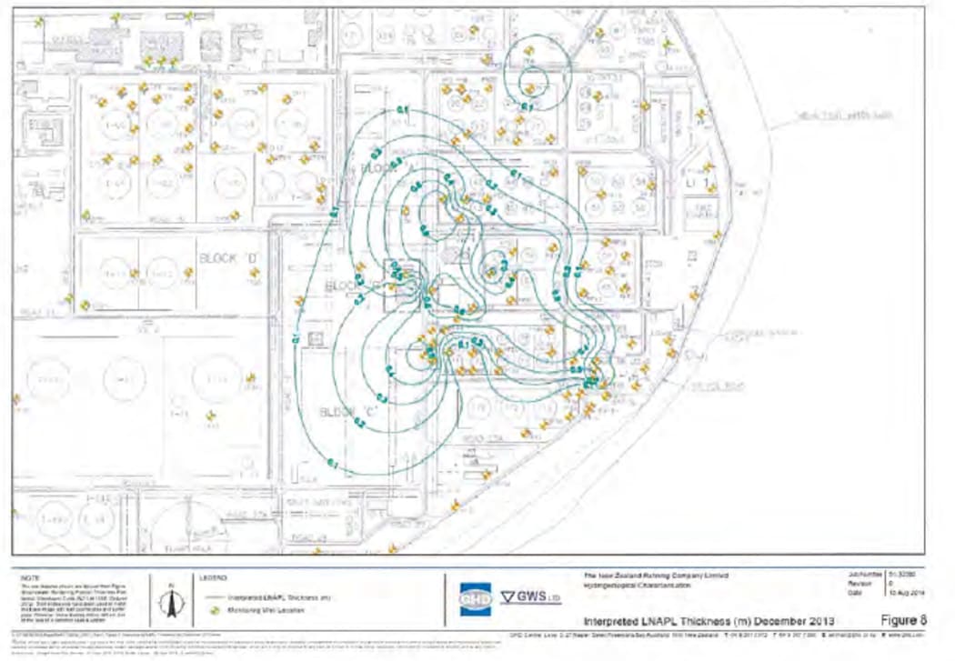 Graph showing pollution plume thickness at Marsden Point oil refinery in 2013