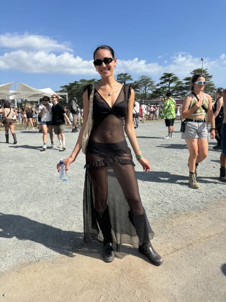 Grace Naden, 22
“I wanted to be as naked as legally possible.”
“I wanted to be protected from the sun… but also project my inner Brat.”
Here to see: Charlie XCX
Vaping, cigarettes or normal air: normal air. I only smoke on special occasions.